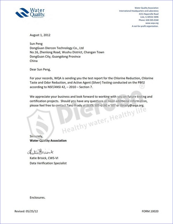 PB系列便携式过滤净水壶WQA余氯去除效果分析报告